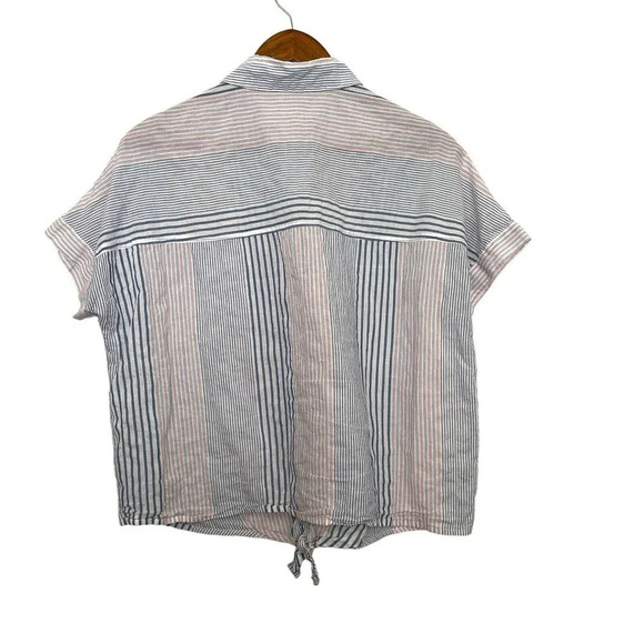Madewell Tie-Front Crop Shirt Size Small Short Sleeve Rawley Stripe - Picture 2 of 7